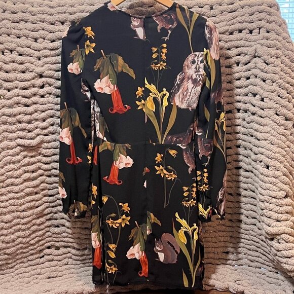Sunday Best Woman's Black Owl Floral Print Mini Dress Size 00 - Picture 3 of 11